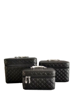 3 Piece Set Quilted Cosmetic Box PMCO-505-1022 BLACK /